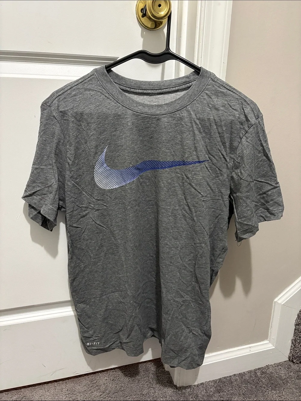Nike Gray Short Sleeve Tee with Blue Gradient Swoosh